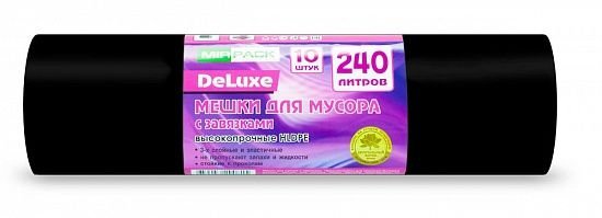 Мешки для мусора с завязками 240 л ПСД 40 мкм чёрные, 10 шт в рулоне, 100×115 см — серия «Ава»