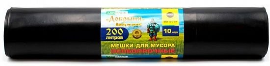 Мешки для мусора строительные 200 л ПВД 100 мкм чёрные, 10 шт в рулоне, 80×120 см — серия «Добрыня»