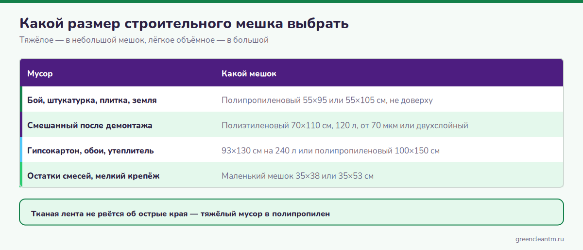 Какой размер строительного мешка выбрать для разного мусора