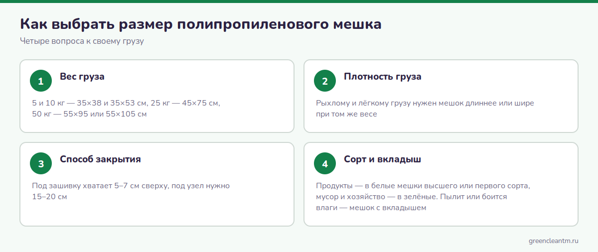 Как выбрать размер полипропиленового мешка по весу и типу груза