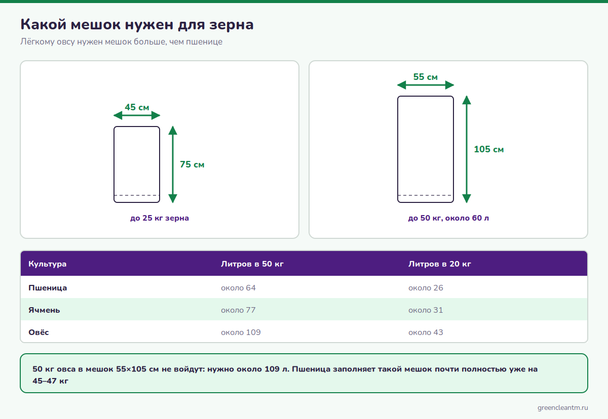 Какой мешок нужен для зерна: 45×75 и 55×105 см