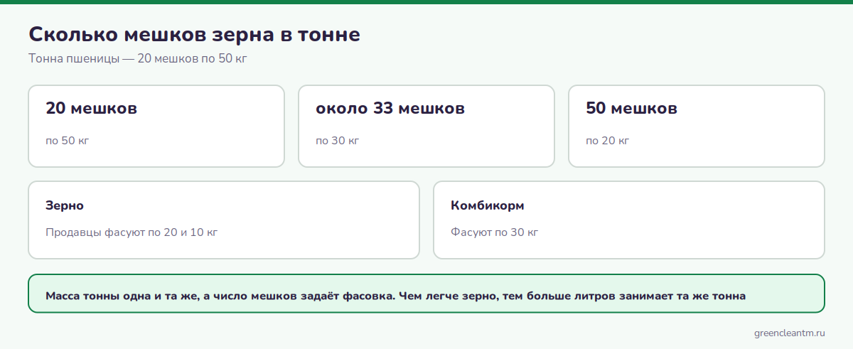 Сколько мешков зерна в тонне: по 20, 30 и 50 кг